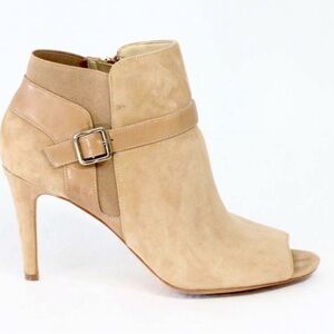 Marc Fisher peep toe booties boots light natural suede beige Shimmee qushimmee 9